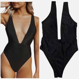 Elegant Black Plunge Swimsuit NWOT